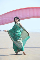'Afreen' Green Pure Resham Cotton Alfi Booti Tilfi Border Banarasi Handloom Saree